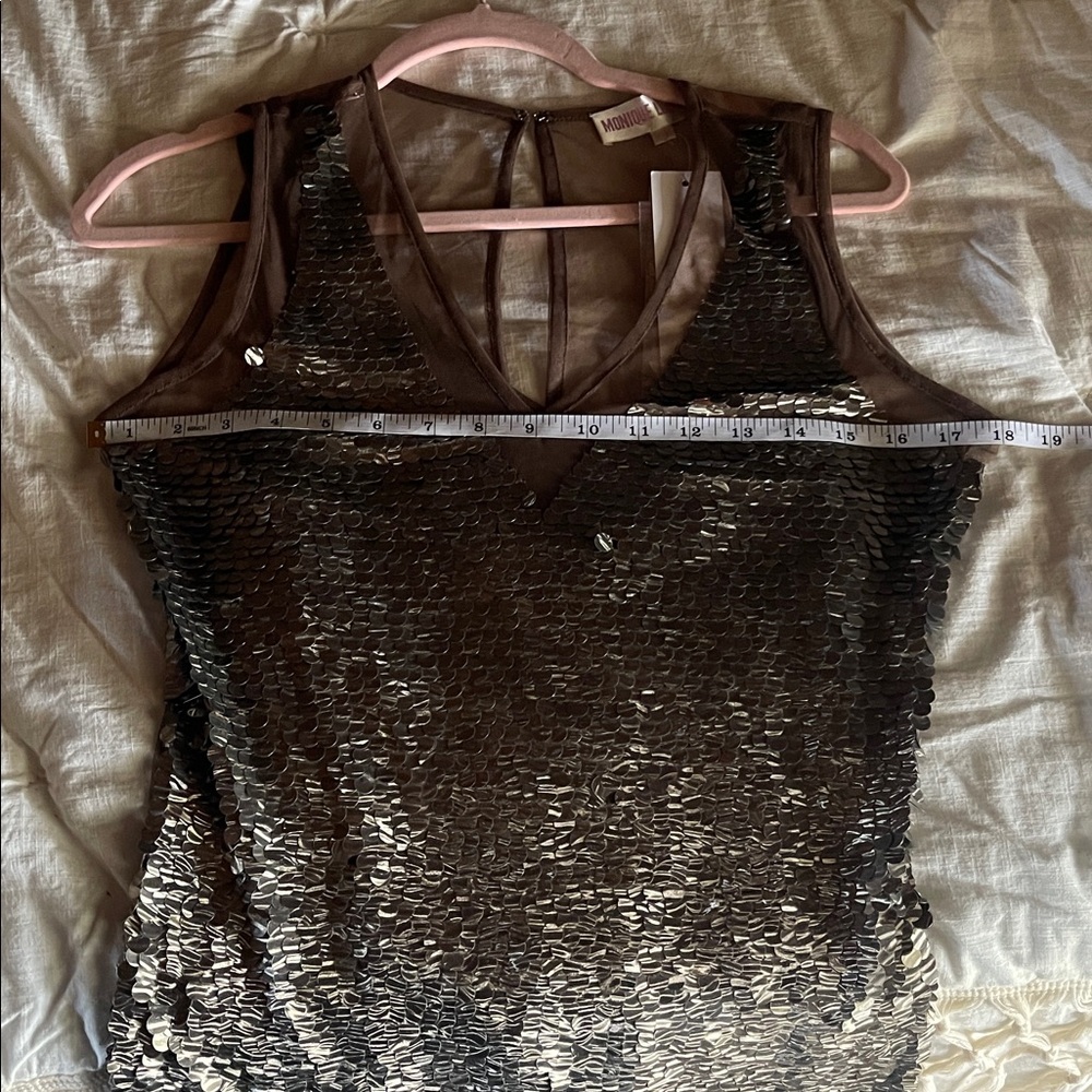 Monique Leshman Lolita Mesh Sequin Brown Jersey Dress NWT Luxury Y2K Deadstock - Picture 13 of 15